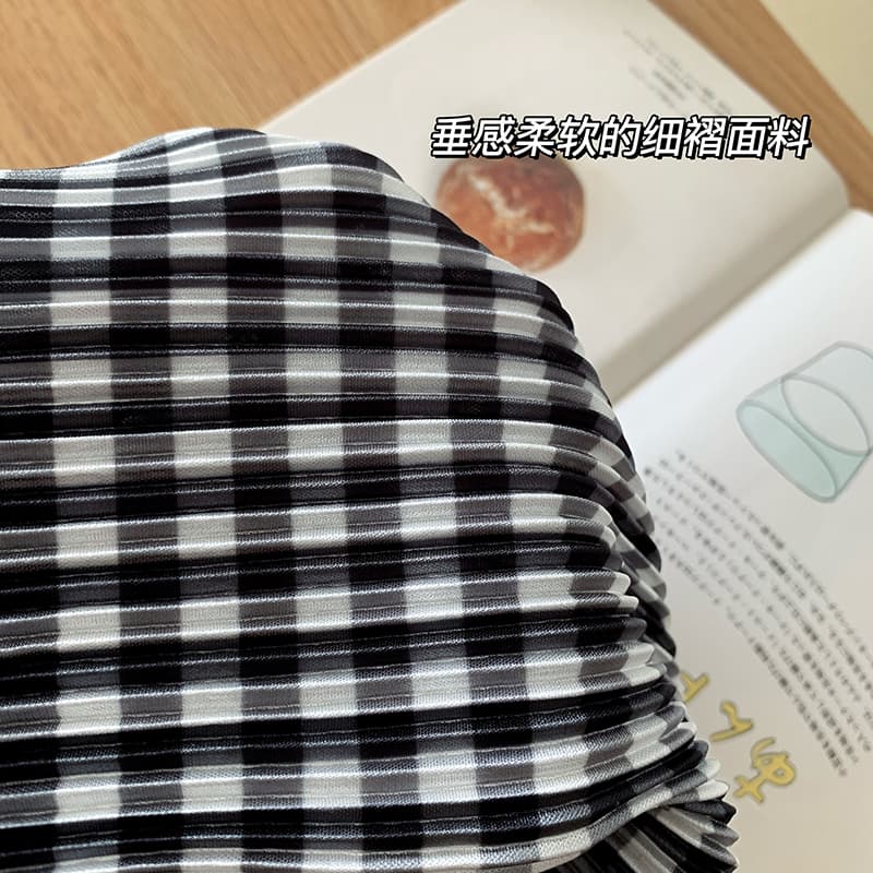 한국 스타일 레트로 트렌드 흑인과 백인 그리드 와이드 레깅스 바지 학원 스타일 다용도 여름 새로운 루즈핏 하이웨이스트 펌프 로프 디자인 바지 상세 이미지 7
