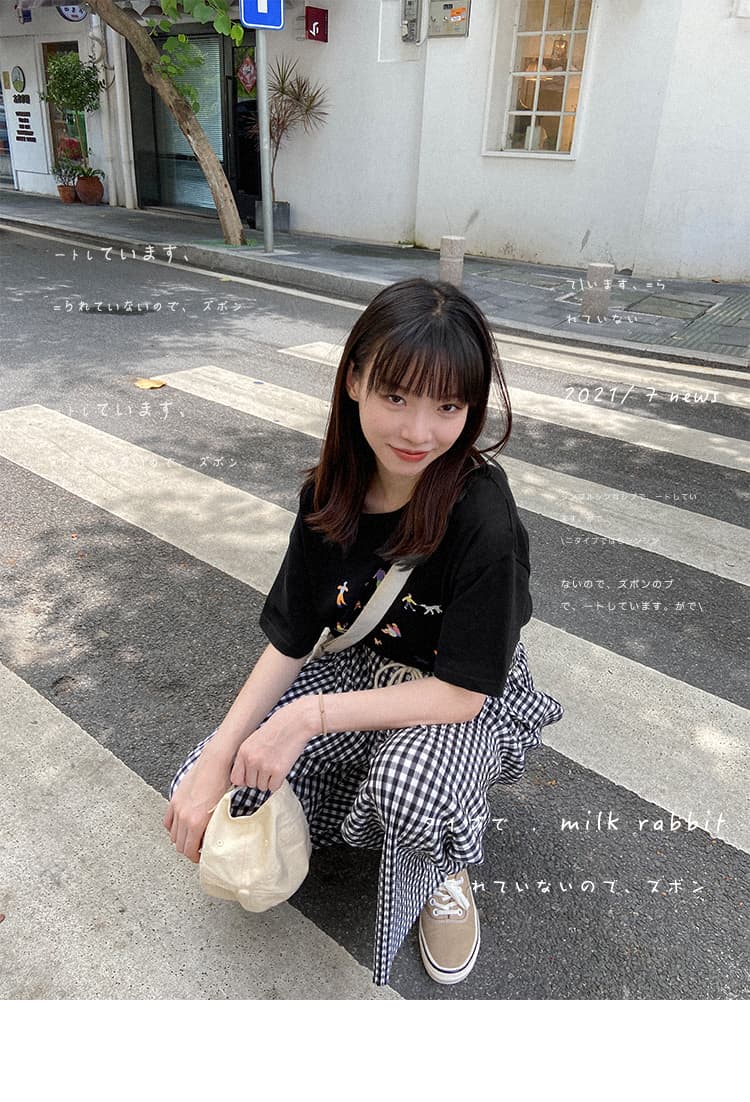 한국 스타일 레트로 트렌드 흑인과 백인 그리드 와이드 레깅스 바지 학원 스타일 다용도 여름 새로운 루즈핏 하이웨이스트 펌프 로프 디자인 바지 상세 이미지 31
