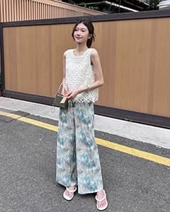 여름 다용도 슬림해 보이는 자외선 차단 얼음 실크 루즈핏 스트레이트 팬츠 하이웨이스트 도루 센스 느슨함 센스 느긋한 바람 굴곡 캐주얼 바지 상세 이미지 4