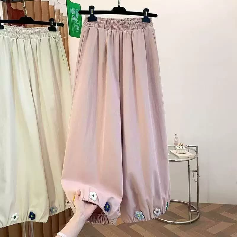 슈퍼 화재 고밀도 사선 무늬 여름 새로운 훅 꽃 달콤함 센 부서 꽃밭 바지 도루 센스 넓은 다리 캐주얼 9부 바지 상세 이미지 18
