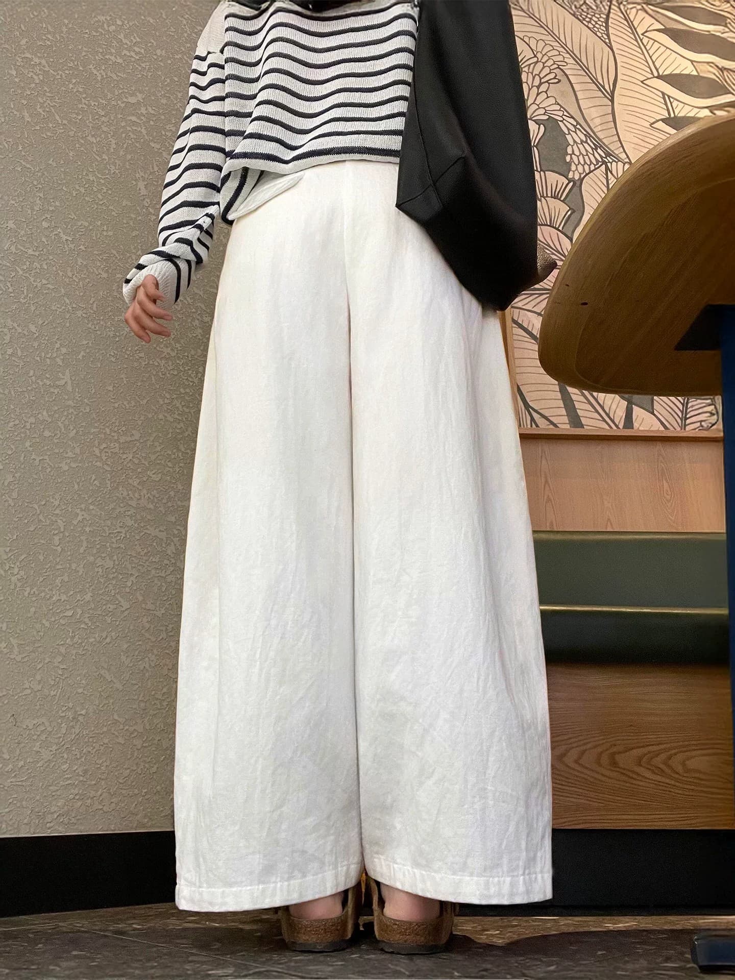 정장 와이드 레깅스 바지 여름 얇은 스타일 통통한 여동생 mm 느긋한 바람 하이웨이스트 루즈핏 스트레이트 캐주얼 9부 바지 트렌디 상세 이미지 8