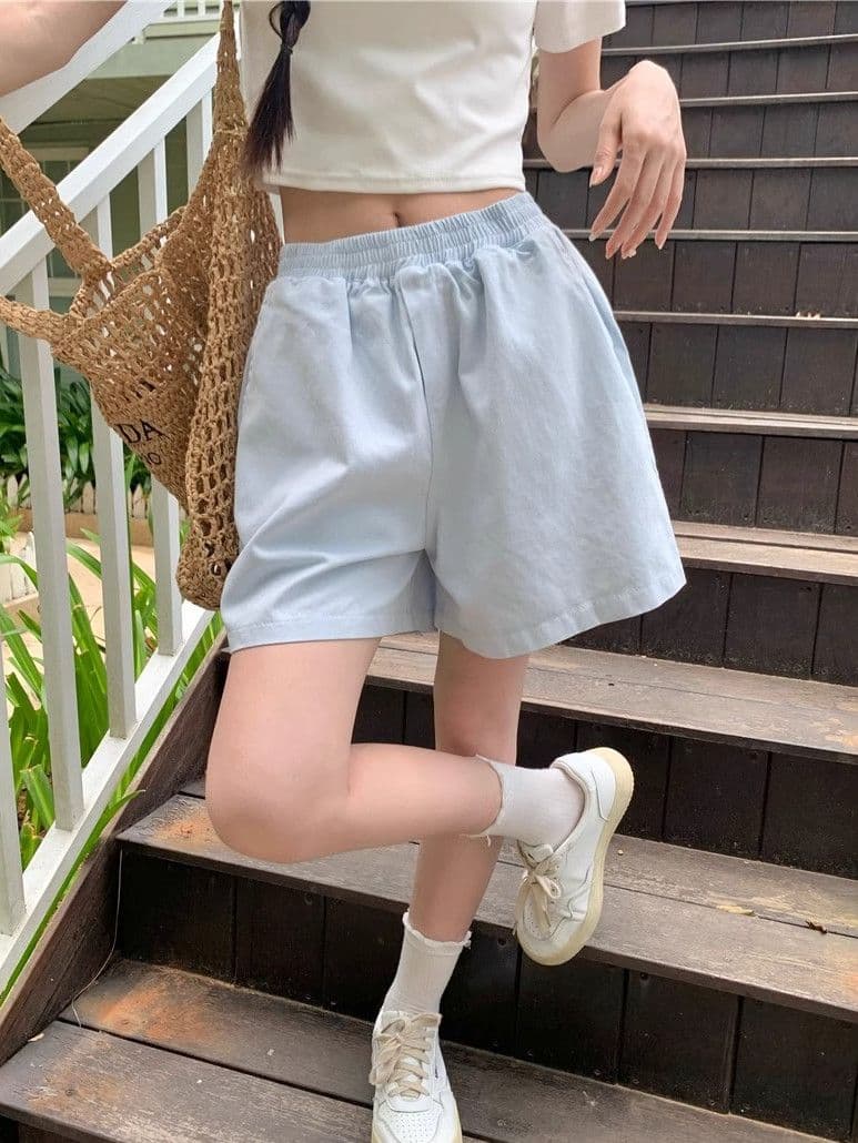 반바지 여성 단색 워크웨어 캐주얼 3 점 바지 여름 얇은 스타일 다용도 루즈핏 와이드 레그 팬츠 몸매 가꾸기 슬림해 보이는 바지 트렌디 이미지 3