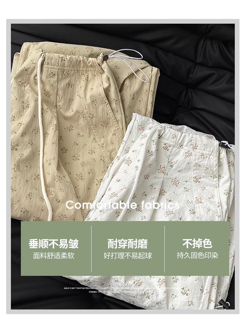 슈퍼 화재 꽃무늬 워크웨어 팬츠 여성 여름 새로운 하이웨이스트 루즈핏 캐주얼 와이드 레그 팬츠 아메리칸 레트로 화이트 운동 바지 상세 이미지 6