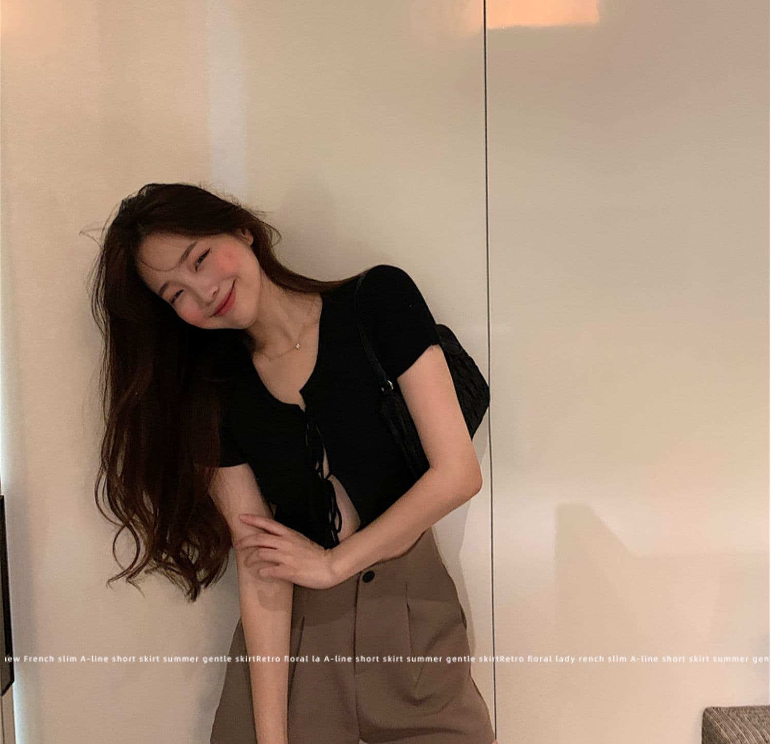 한국 동대문 패션 슈퍼 화재 캐주얼 정장 바지 여름 하이웨이스트 반바지 새로운 슬림해 보이는 넓은 다리 루즈핏 바지 상세 이미지 3