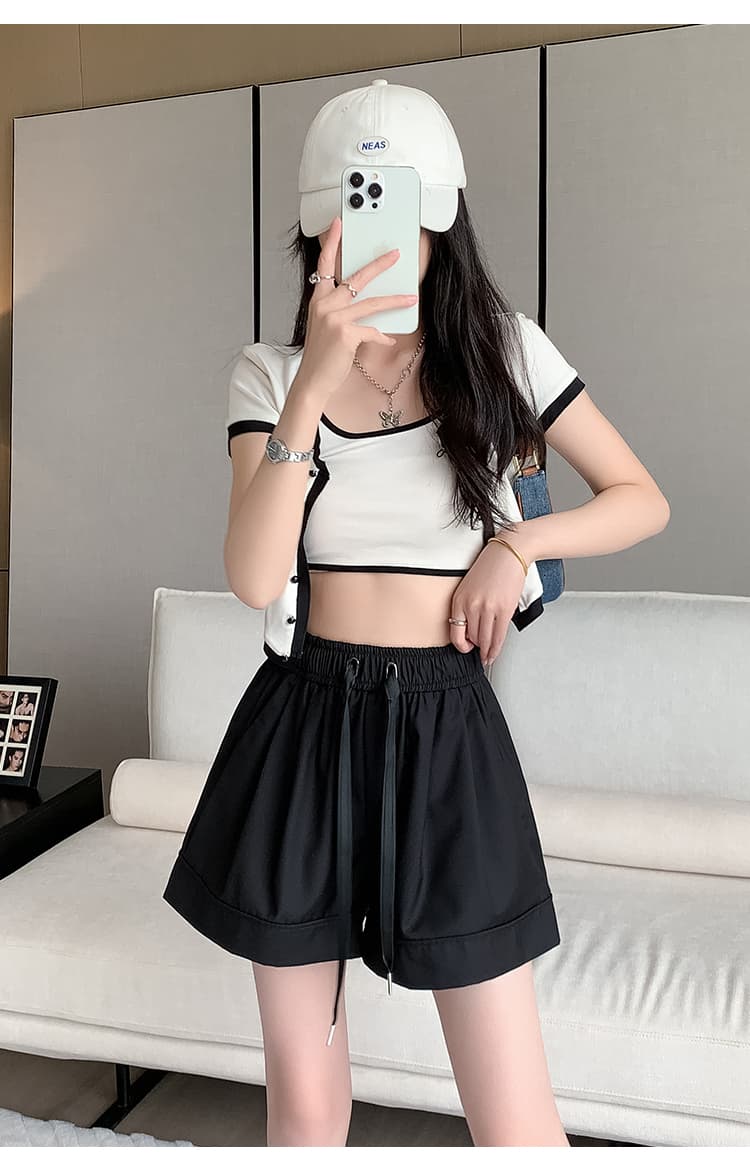 한국 동대문 밴딩 하이웨이스트 펌프 로프 카키 색 캐주얼 좁은 에디션 넓은 다리가 짧다. 바지 여성 루즈핏 캐주얼 바지 상세 이미지 24