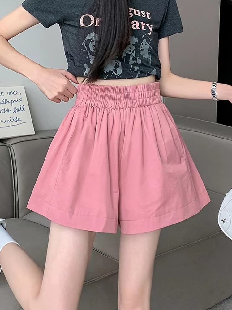 워싱 면 100% 한국 동대문 하이웨이스트 넓은 다리가 짧다. 바지 여성 여름 새로운 한국 스타일 루즈핏 캐주얼 바지 여성