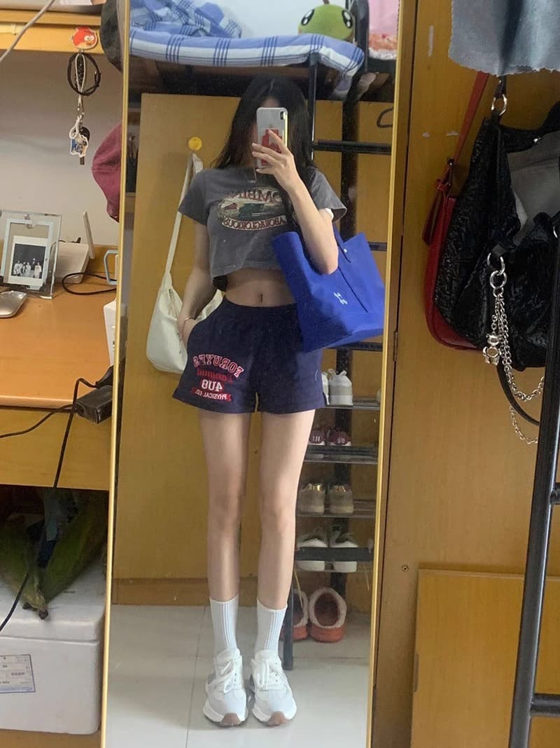 고밀도 쌀 니켈 슈퍼 화재 아메리칸 운동 반바지 여성 외출용 여름 러닝 루즈핏 작은 키 캐주얼 핫 바지 상세 이미지 7