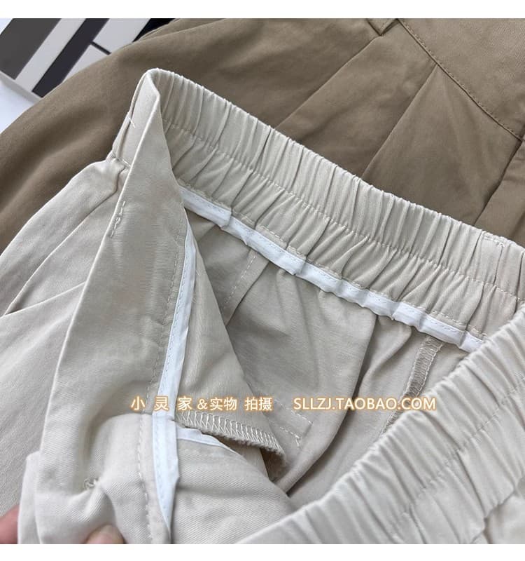 워싱 면 100% 인사이드 테두리 워크웨어 반바지 여성 여름 얇은 스타일 하이웨이스트 한 마디 넓은 다리 루즈핏 캐주얼 오부 바지 트렌디 상세 이미지 10