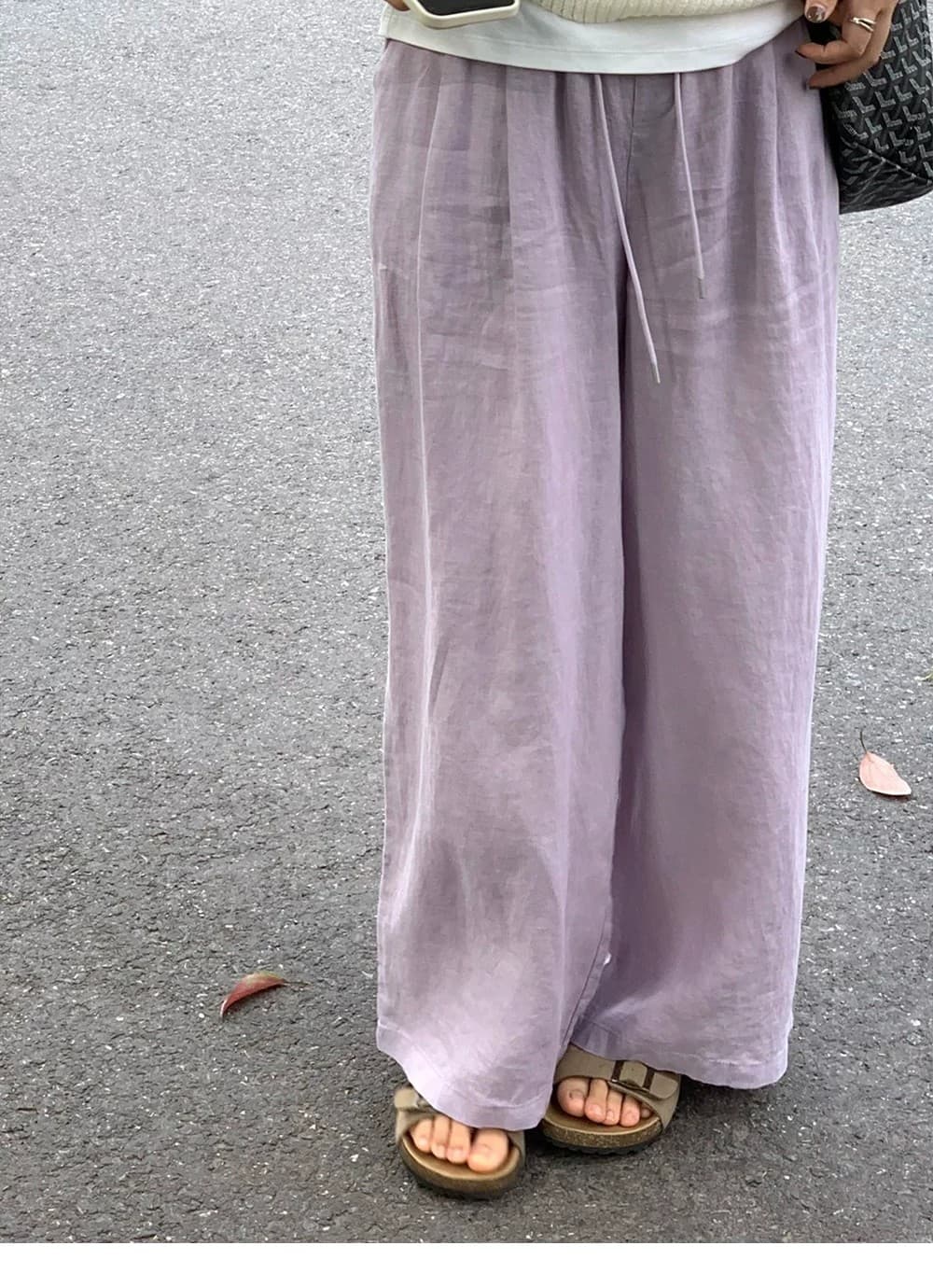 인사이드 테두리 슈퍼 화재 도루 가을 센스 와이드 레깅스 바지 새로운 보라색 면 린넨 바지 지방 mm 빅 사이즈 얇은 스타일 스트레이트 팬츠 상세 이미지 5