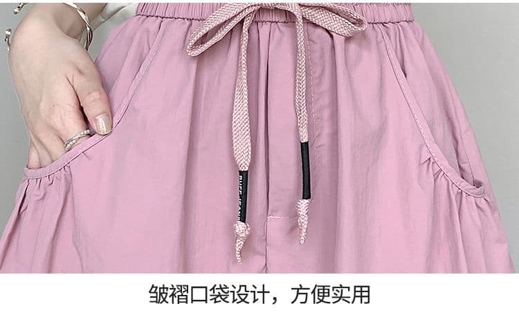 슈퍼 화재 허리밴드 워크웨어 캐주얼 반바지 얇은 스타일 새로운 작은 키 여름 펌프 로프 하이웨이스트 루즈핏 넓은 다리 핫 바지 상세 이미지 48