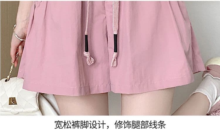 슈퍼 화재 허리밴드 워크웨어 캐주얼 반바지 얇은 스타일 새로운 작은 키 여름 펌프 로프 하이웨이스트 루즈핏 넓은 다리 핫 바지 상세 이미지 50