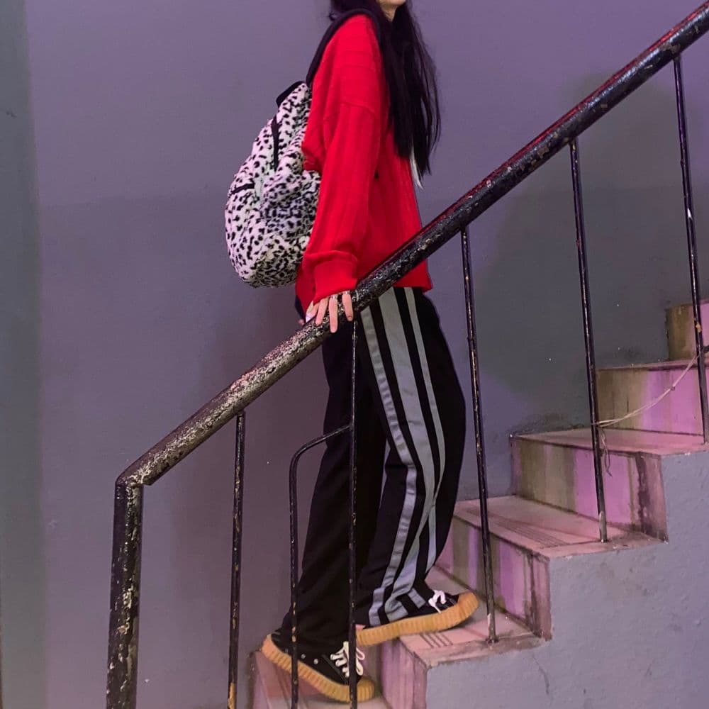 이른 가을 새로운 세로 줄무늬 vibe 바람 바지 중학생 캐주얼 작은 대중 운동 높음 거리 바람 운동 바지 와이드 레그 팬츠 상세 이미지 16