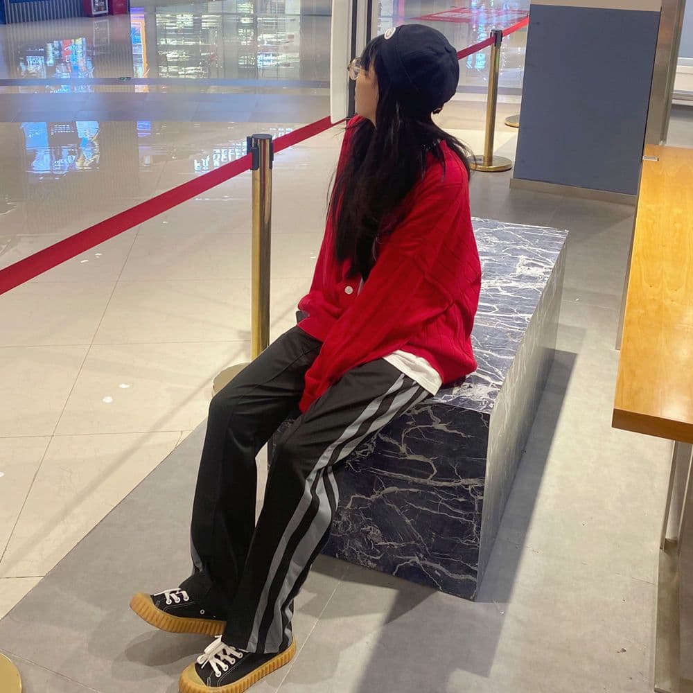 이른 가을 새로운 세로 줄무늬 vibe 바람 바지 중학생 캐주얼 작은 대중 운동 높음 거리 바람 운동 바지 와이드 레그 팬츠 상세 이미지 22