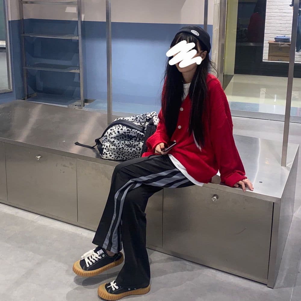 이른 가을 새로운 세로 줄무늬 vibe 바람 바지 중학생 캐주얼 작은 대중 운동 높음 거리 바람 운동 바지 와이드 레그 팬츠 상세 이미지 23