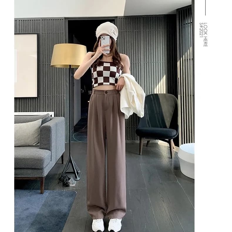 와이드 레깅스 바지 얇은 스타일 이른 가을 하이웨이스트 도루 센스 슬림해 보이는 스트레이트 캐주얼 작은 키 지퍼 정장 바지 고급 센스 이미지 3
