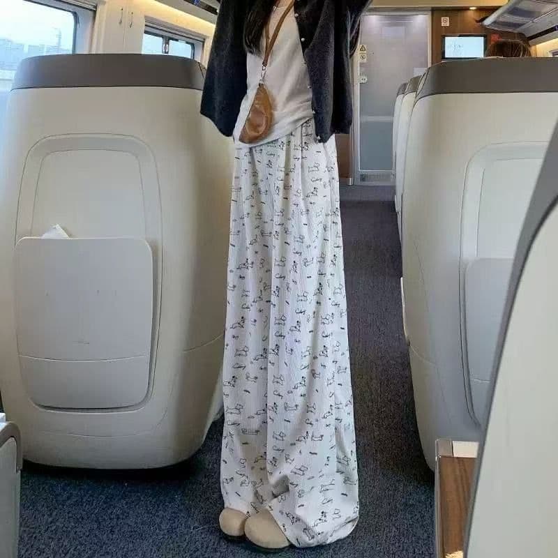 패션 슈퍼 화재 가을 얇은 스타일 바지 아이들 귀여운 개 전체 인쇄 쌀 와이드 레깅스 바지 루즈핏 편안함 와이드 레그 팬츠 이미지 4