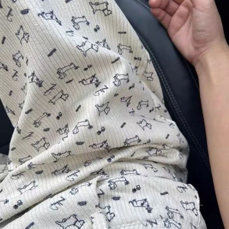 패션 슈퍼 화재 가을 얇은 스타일 바지 아이들 귀여운 개 전체 인쇄 쌀 와이드 레깅스 바지 루즈핏 편안함 와이드 레그 팬츠 상세 이미지 11