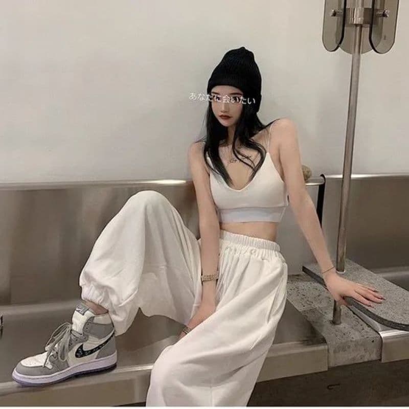 바지 여자 학생 루즈핏 운동 조거 바지 하라주쿠 스타일 슬림해 보이는 긴 바지 봄 가을 새로운 하이웨이스트 캐주얼 와이드 레그 팬츠 이미지 4