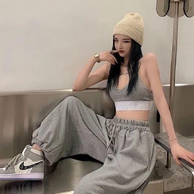 바지 여자 학생 루즈핏 운동 조거 바지 하라주쿠 스타일 슬림해 보이는 긴 바지 봄 가을 새로운 하이웨이스트 캐주얼 와이드 레그 팬츠 이미지 3
