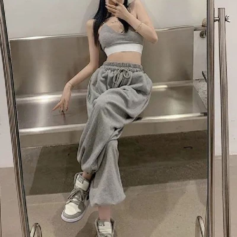 바지 여자 학생 루즈핏 운동 조거 바지 하라주쿠 스타일 슬림해 보이는 긴 바지 봄 가을 새로운 하이웨이스트 캐주얼 와이드 레그 팬츠 상세 이미지 18