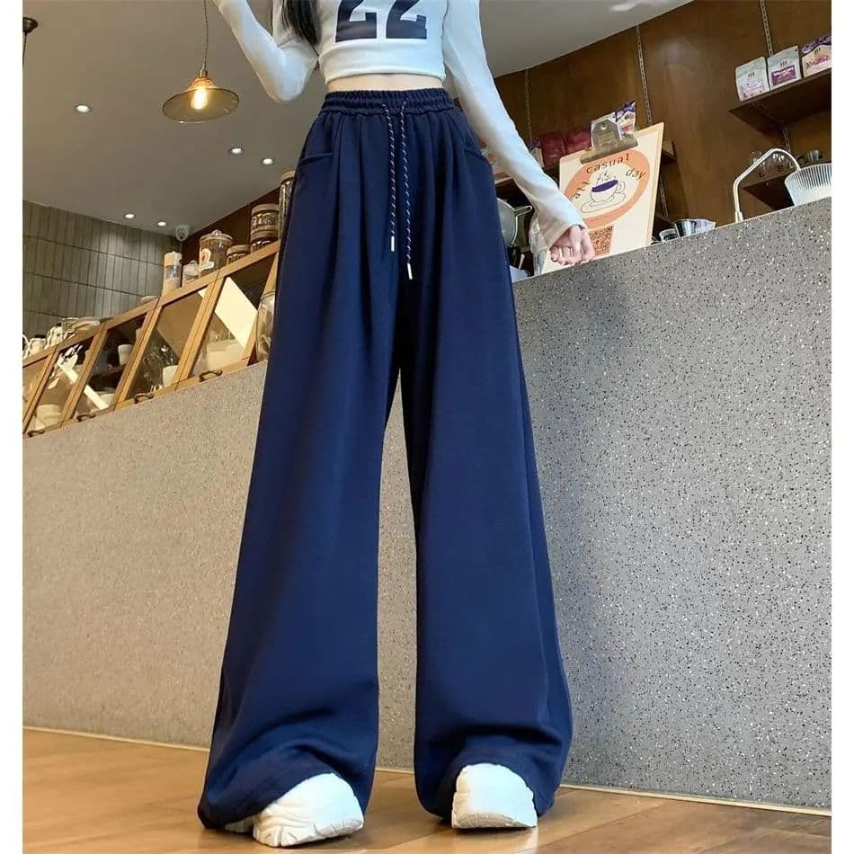 레트로 해군 웨이 바지 여성 2026 이른 가을 새로운 느긋한 하이웨이스트 운동 바지 루즈핏 도루 센스 캐주얼 와이드 레그 팬츠 상세 이미지 43