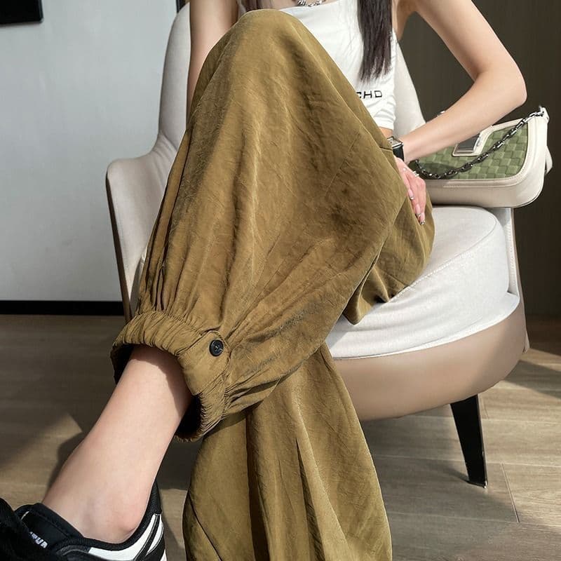 속도 건조한 바지 여성 가을 얇은 스타일 루즈핏 슬림해 보이는 운동 캐주얼 조거 하렘 바지 얼음 실크 다용도 국방 모기 배기 바지 상세 이미지 32