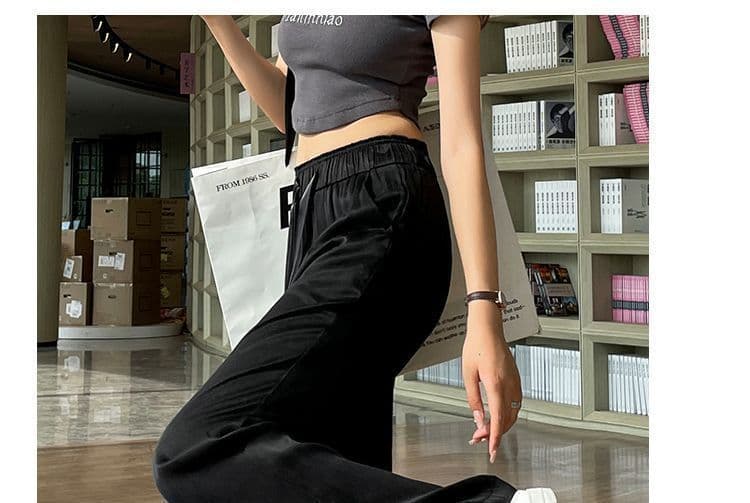 가을 새로운 도루 센스 검정색 와이드 레깅스 바지 루즈핏 편안함 얇은 스타일 바지 스트레이트 좁은 에디션 얼음 실크 바지 바지 상세 이미지 5