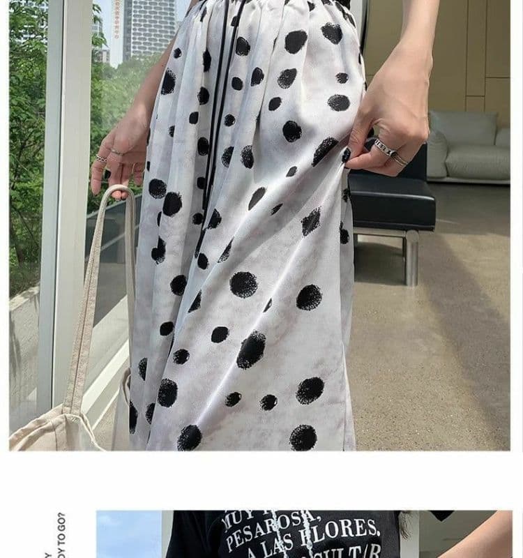 가을 새로운 얼음 센스 하이웨이스트 좁은 에디션 와이드 레깅스 바지 2026 루즈핏 도루 센스 새틴 도트 무늬 스트레이트 캐주얼 바지 상세 이미지 20