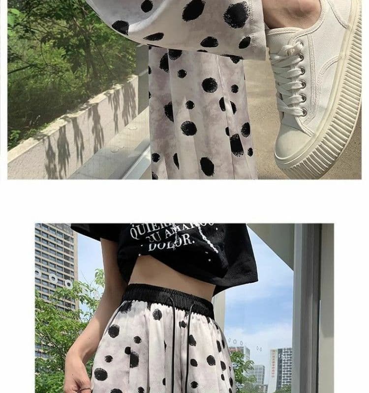 가을 새로운 얼음 센스 하이웨이스트 좁은 에디션 와이드 레깅스 바지 2026 루즈핏 도루 센스 새틴 도트 무늬 스트레이트 캐주얼 바지 상세 이미지 24