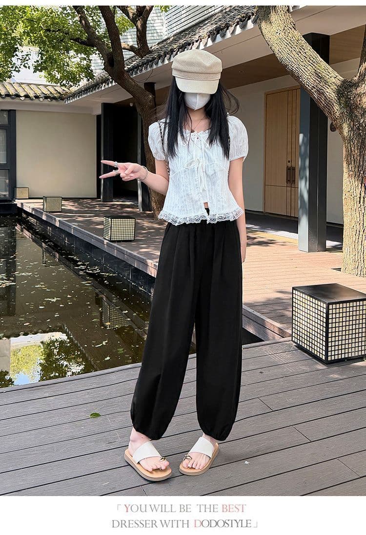 화이트 넓은 다리 풍선 9부 바지 여성 가을 자외선 차단 다용도 슬림해 보이는 배기 바지 느슨함 센스 조거 할란 바지 상세 이미지 16