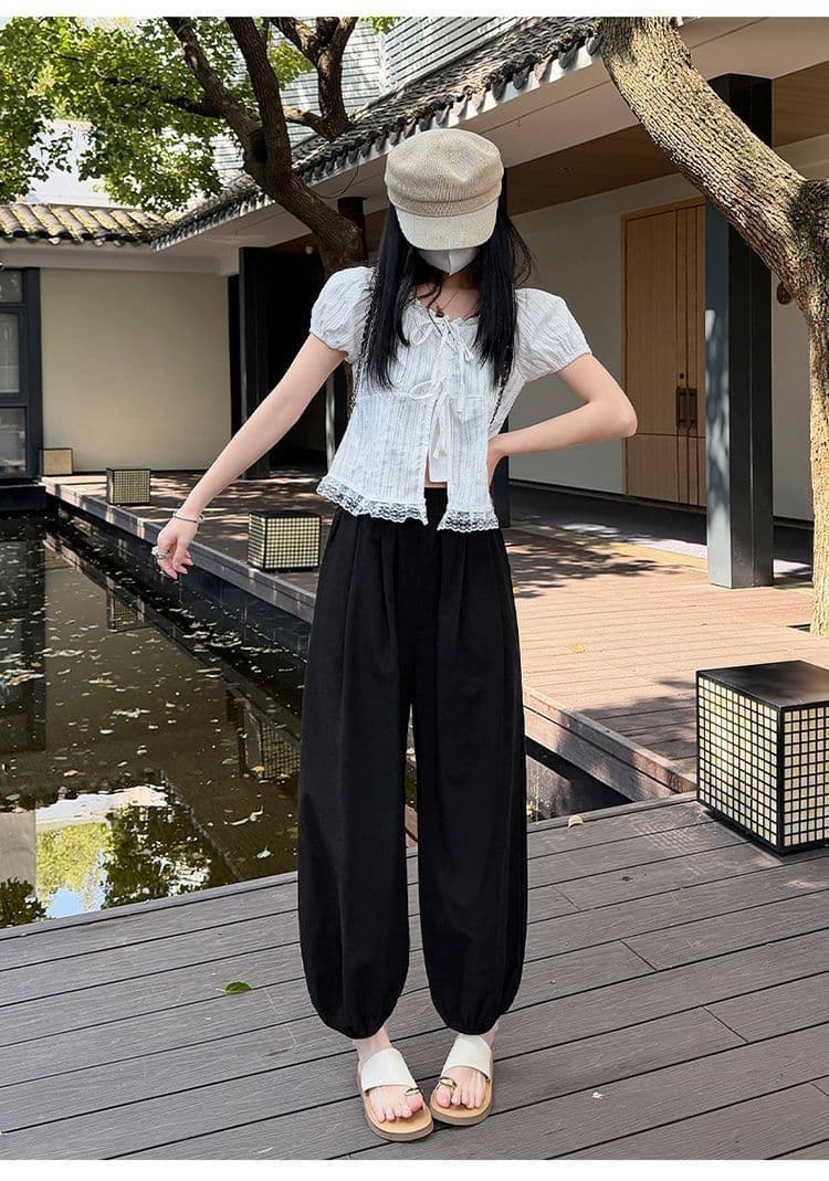 화이트 넓은 다리 풍선 9부 바지 여성 가을 자외선 차단 다용도 슬림해 보이는 배기 바지 느슨함 센스 조거 할란 바지 상세 이미지 17