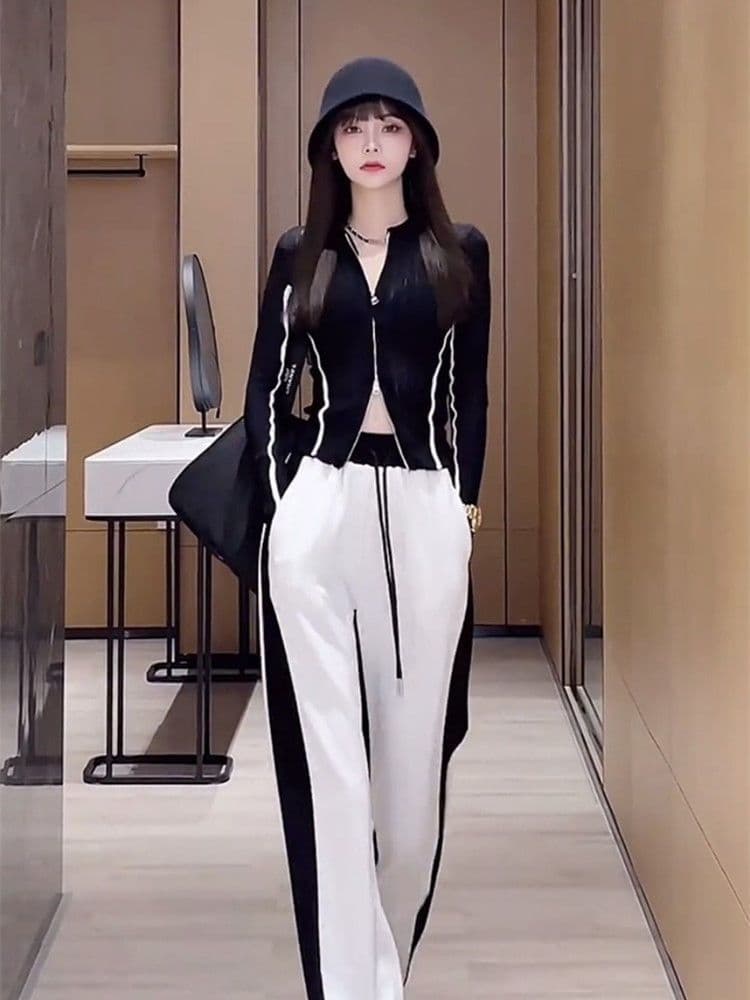 배색 캐주얼 바지 바지 2026 가을 도루 센스 바닥 청소 바지 루즈핏 편안함 하이웨이스트 슬림해 보이는 운동 바지 여성 트렌드 상세 이미지 19