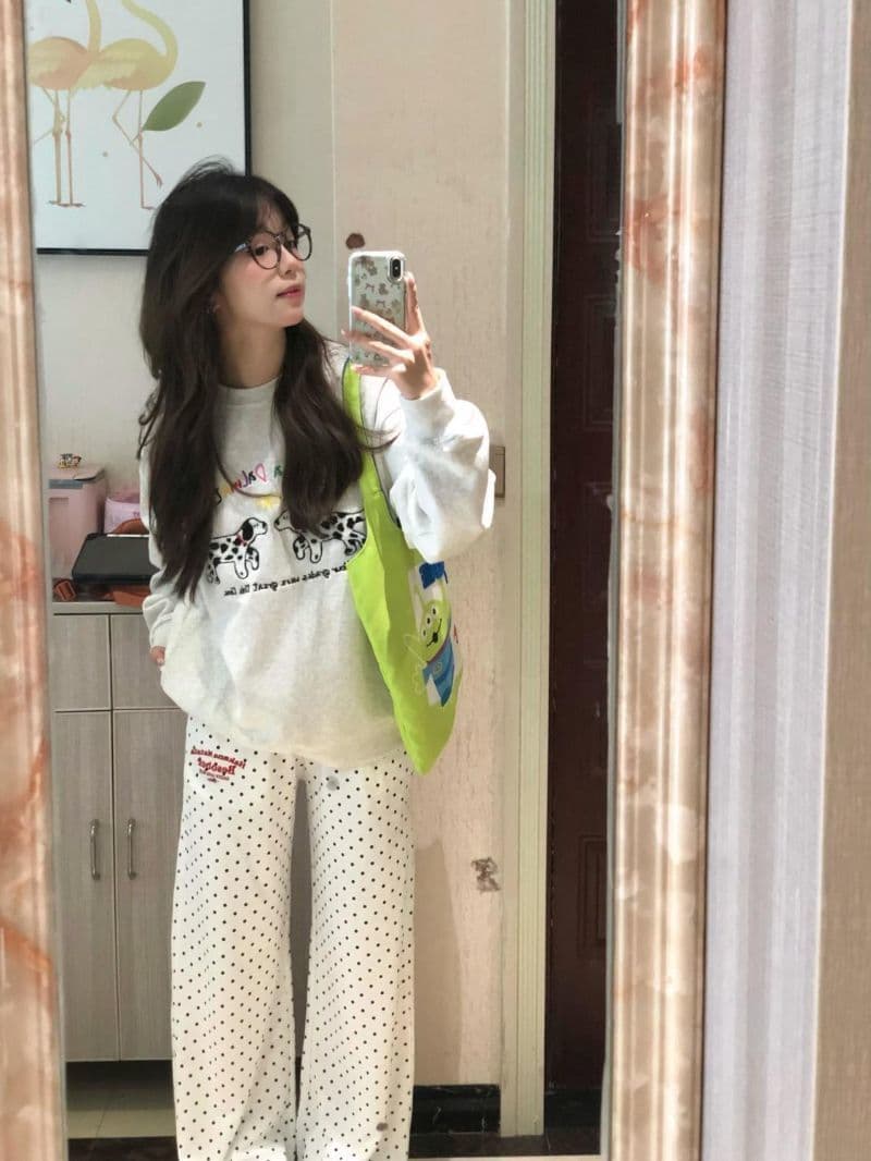 가을 개성 도트 무늬 디자인 센스 다용도 캐주얼 바지 한국 스타일 개성 학생 출퇴근 와이드 레그 팬츠 자수 프린트 섹션 상세 이미지 3
