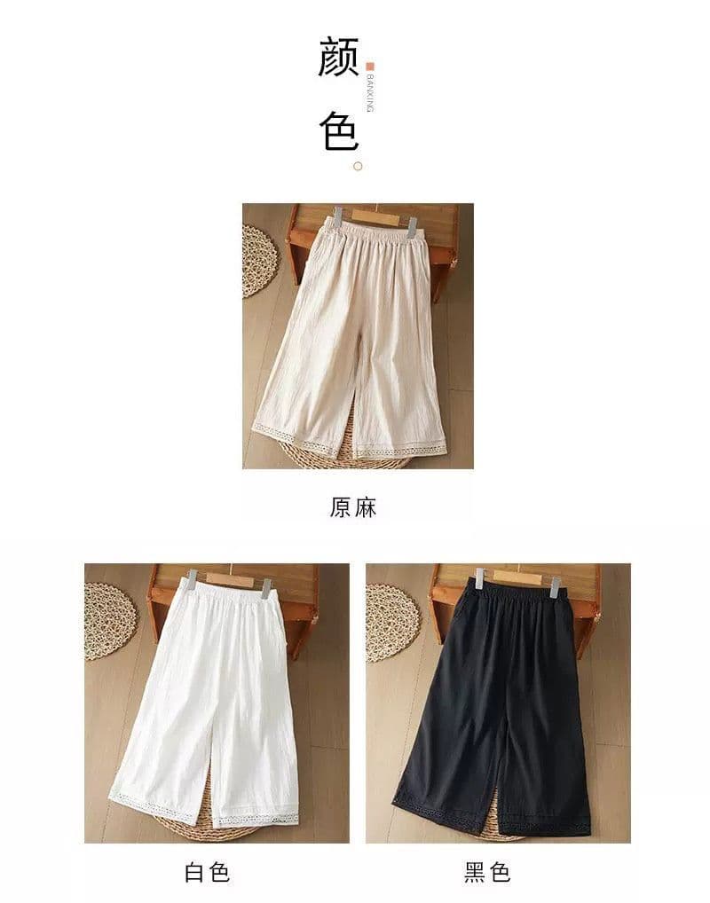 문예 레트로 면 린넨 루즈핏 와이드 레그 팬츠 허리밴드 슬림해 보이는 여름 가을 새로운 레이스 레이스 7부 바지 캐주얼 바지 상세 이미지 6
