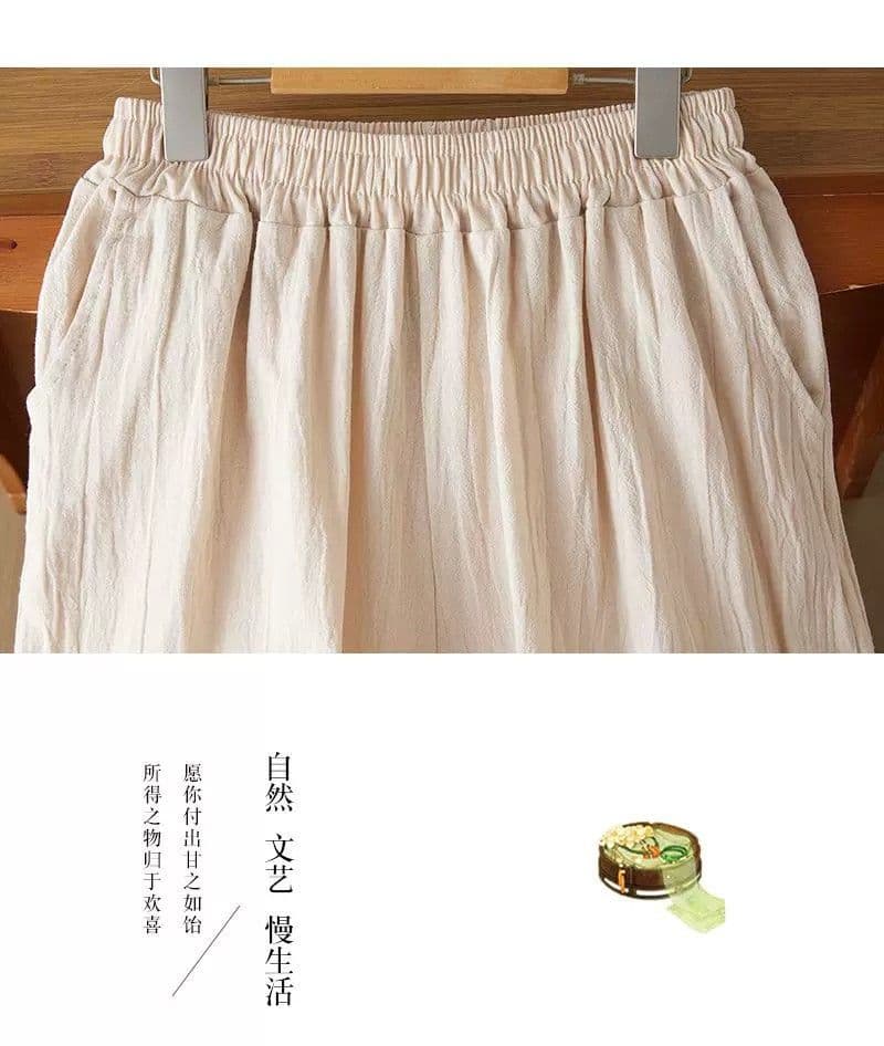 문예 레트로 면 린넨 루즈핏 와이드 레그 팬츠 허리밴드 슬림해 보이는 여름 가을 새로운 레이스 레이스 7부 바지 캐주얼 바지 상세 이미지 9