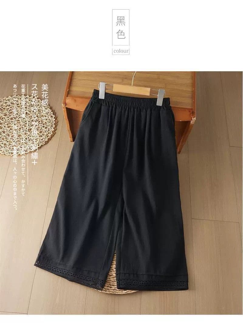 문예 레트로 면 린넨 루즈핏 와이드 레그 팬츠 허리밴드 슬림해 보이는 여름 가을 새로운 레이스 레이스 7부 바지 캐주얼 바지 상세 이미지 20