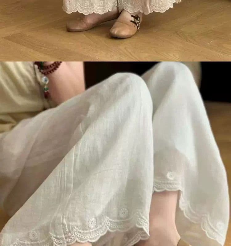 국풍 고급 자수 면 린넨 와이드 레깅스 바지 여름 가을 새로운 이중층 얇은 스타일 편안함 속도 건조한 캐주얼 스트레이트 팬츠 여성 상세 이미지 20