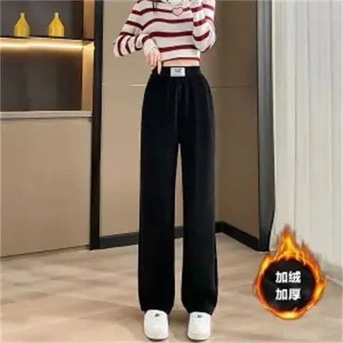 유럽 면 벨벳 털이 있고 두꺼운 가을 겨울 와이드 레깅스 바지 허리밴드 루즈핏 슬림해 보이는 도루 가을 스트레이트 캐주얼 바지 털이 있는 상세 이미지 12