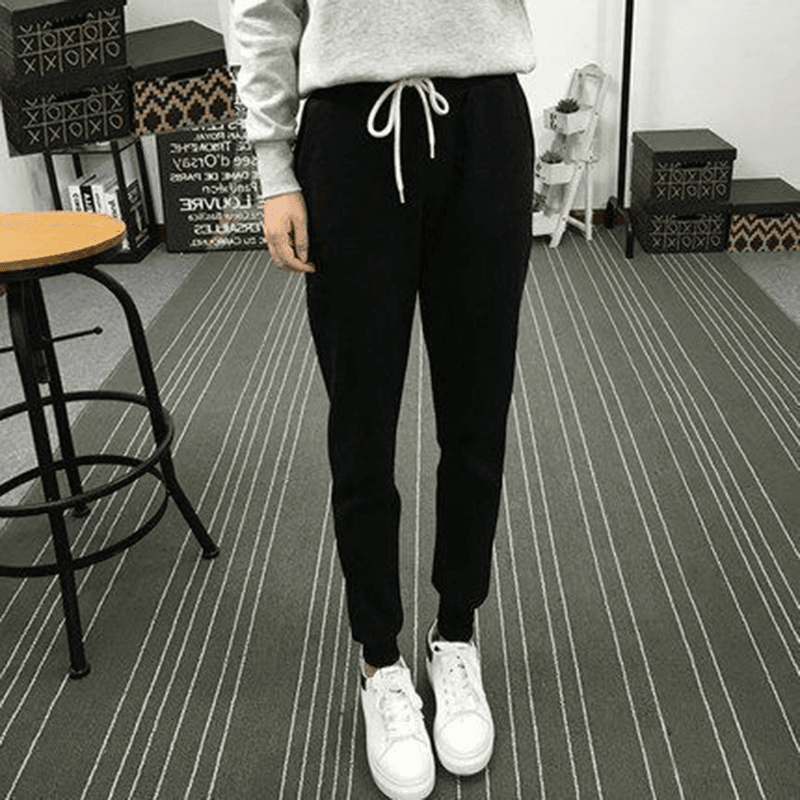 여성 한국 스타일 털이 있고 두꺼운 조거 캐주얼 운동 바지 긴 바지 루즈핏 편안함 보온 하렘 바지 바지 가을 겨울철 이미지 4