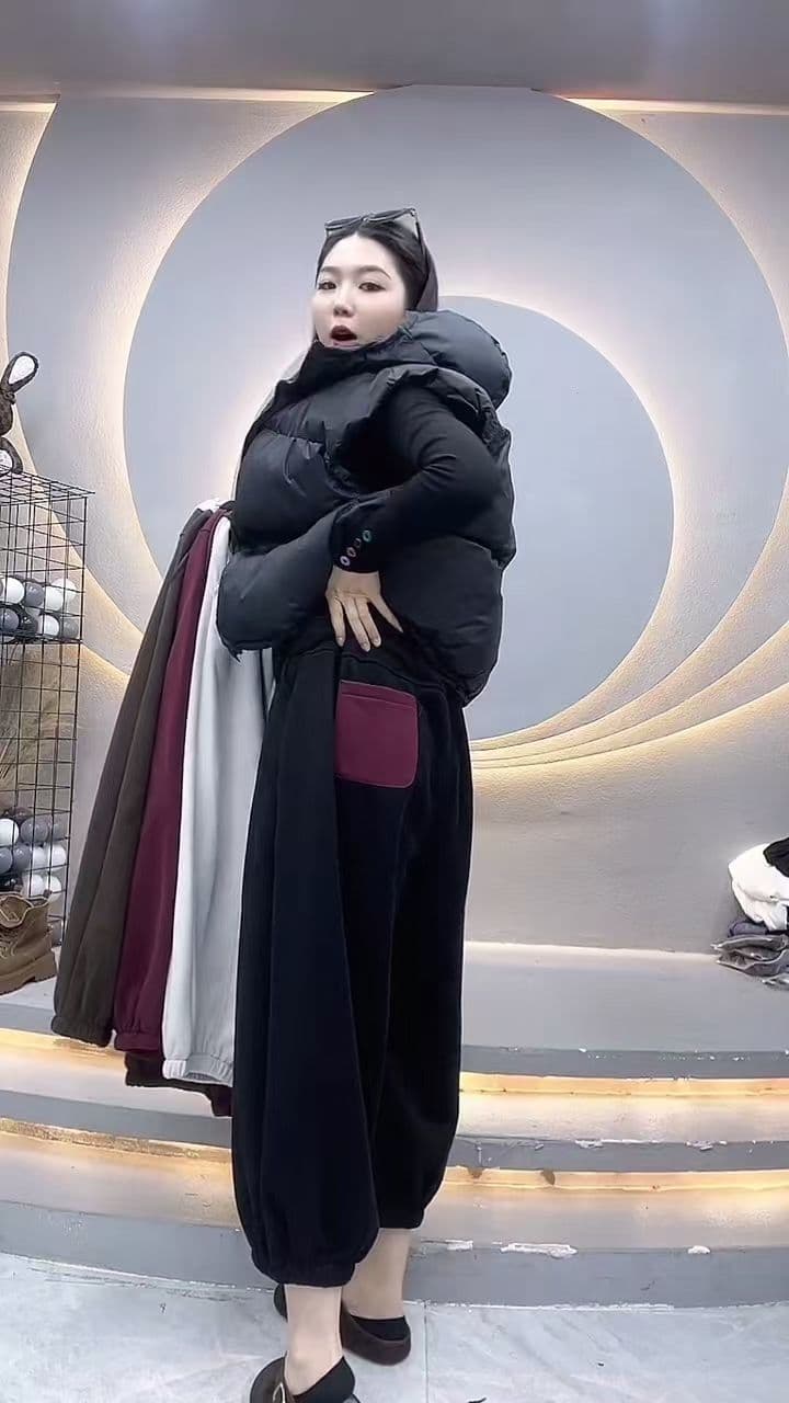 후아 면 복합 베이 베이 플러시 새로운 패치워크 허리 머리 웨이 바지 여성 털이 있는 조거 루즈핏 슬림해 보이는 9 포인트 하렘 바지 상세 이미지 12