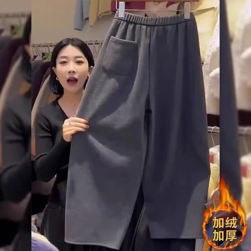 회색 털이 있는 모직 모통이 칼 와이드 레깅스 바지 가을 겨울 2026 새로운 부드러운 찹쌀 캐주얼 인기 바나나 낫 바지