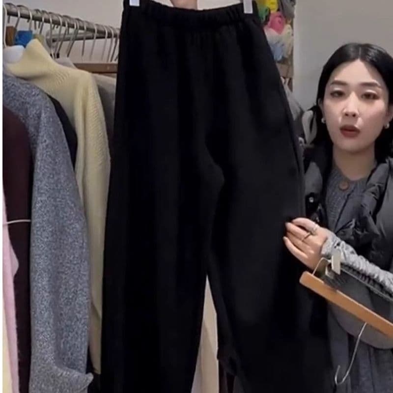 회색 털이 있는 모직 모통이 칼 와이드 레깅스 바지 가을 겨울 2026 새로운 부드러운 찹쌀 캐주얼 인기 바나나 낫 바지 이미지 2