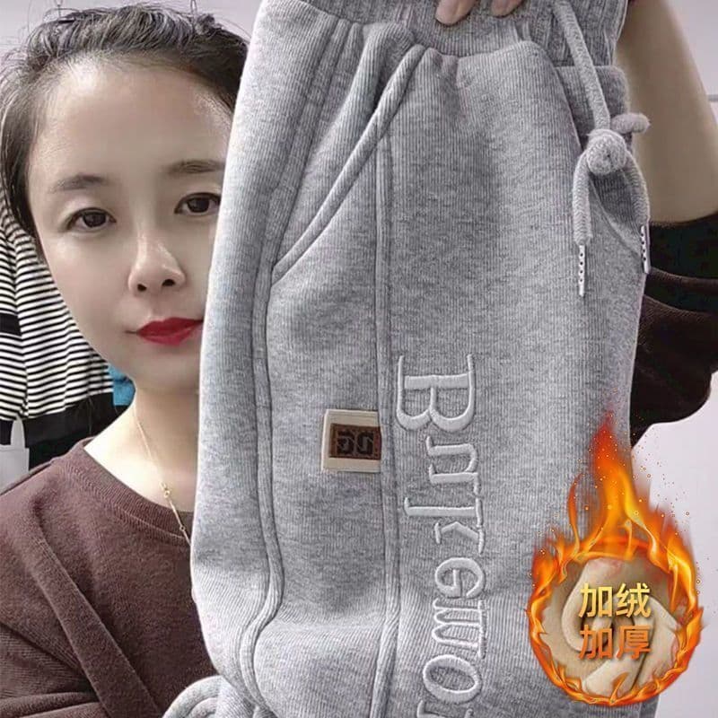 털이 있고 두꺼운 특별 두꺼움 보온 하렘 바지 여성 2026 겨울 새로운 한국 스타일 자수 패치워크 루즈핏 슬림해 보이는 웨이 바지 이미지 4