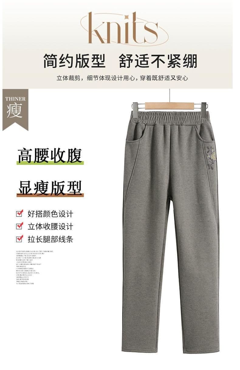 어머니 드레스 가을 의상 털이 있고 두꺼운 모직 바지 새로운 중년 및 고령자 할머니 로드 중 보온 하이웨이스트 밴딩 바지 상세 이미지 2