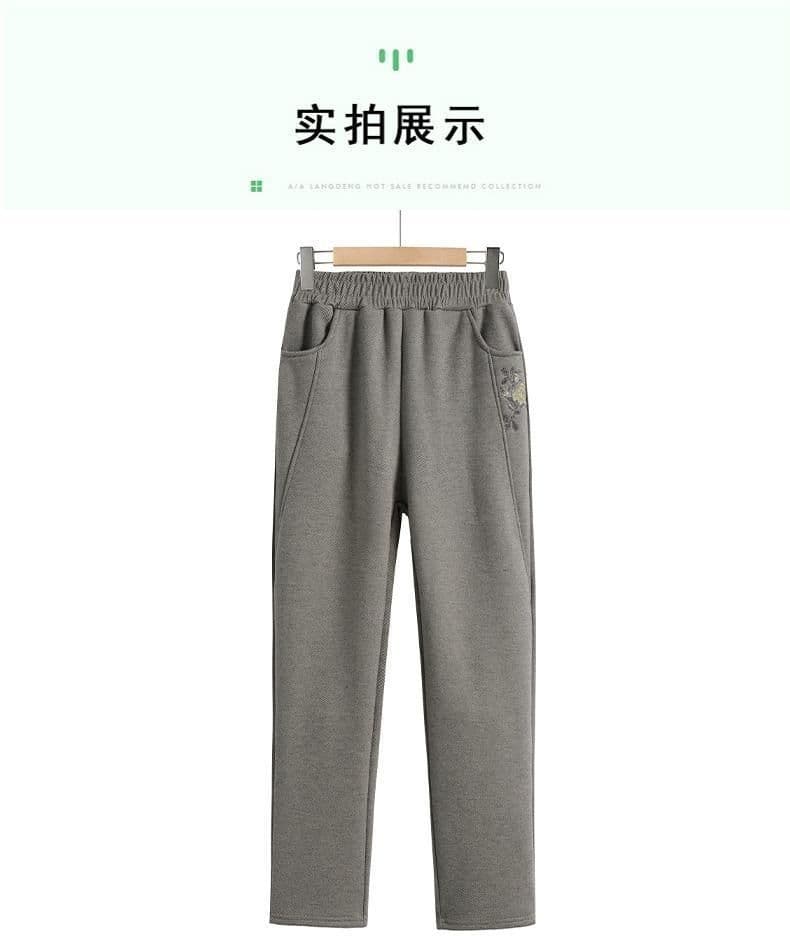 어머니 드레스 가을 의상 털이 있고 두꺼운 모직 바지 새로운 중년 및 고령자 할머니 로드 중 보온 하이웨이스트 밴딩 바지 상세 이미지 6