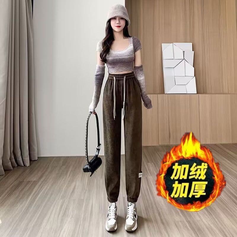 셰닐 캐주얼 바지 아이들 털이 있고 두꺼운 가을과 겨울 루즈핏 조거 바지 슈퍼 화재 새로운 하이웨이스트 하렘 바지 이미지 5