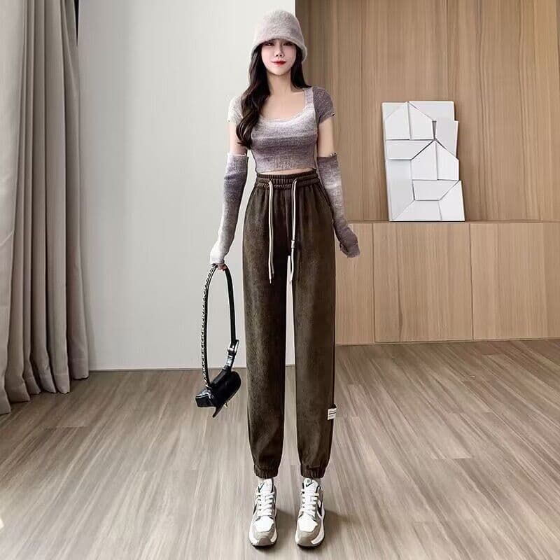 셰닐 캐주얼 바지 아이들 털이 있고 두꺼운 가을과 겨울 루즈핏 조거 바지 슈퍼 화재 새로운 하이웨이스트 하렘 바지 상세 이미지 16