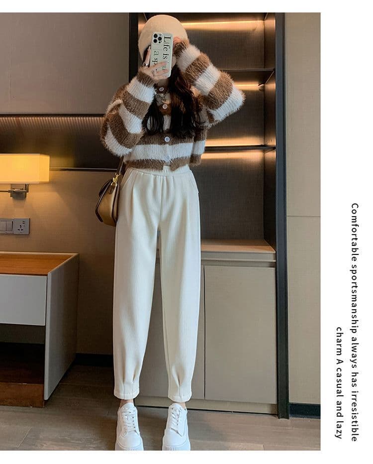 화이트 셰닐 조거 운동 바지 여성 레저 털이 있는 봄 가을 겨울 2026 새로운 9 포인트 무 하렘 바지 상세 이미지 11