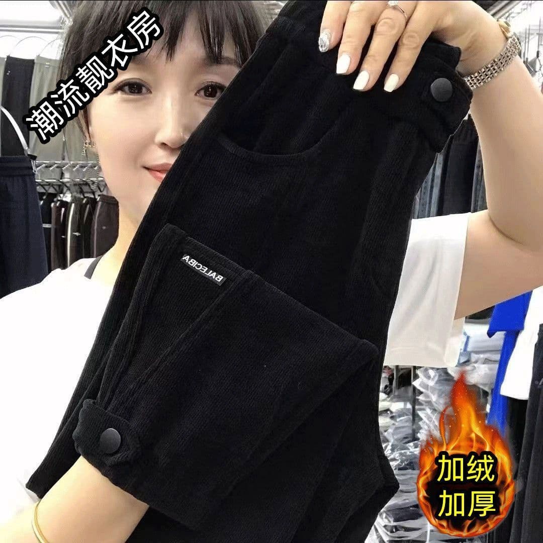 복합 은 여우 캐시미어 바지 아이들 가을 겨울철 털이 있고 두꺼운 조거 하렘 바지 루즈핏 하이웨이스트 슬림해 보이는 캐주얼 바지 이미지 3