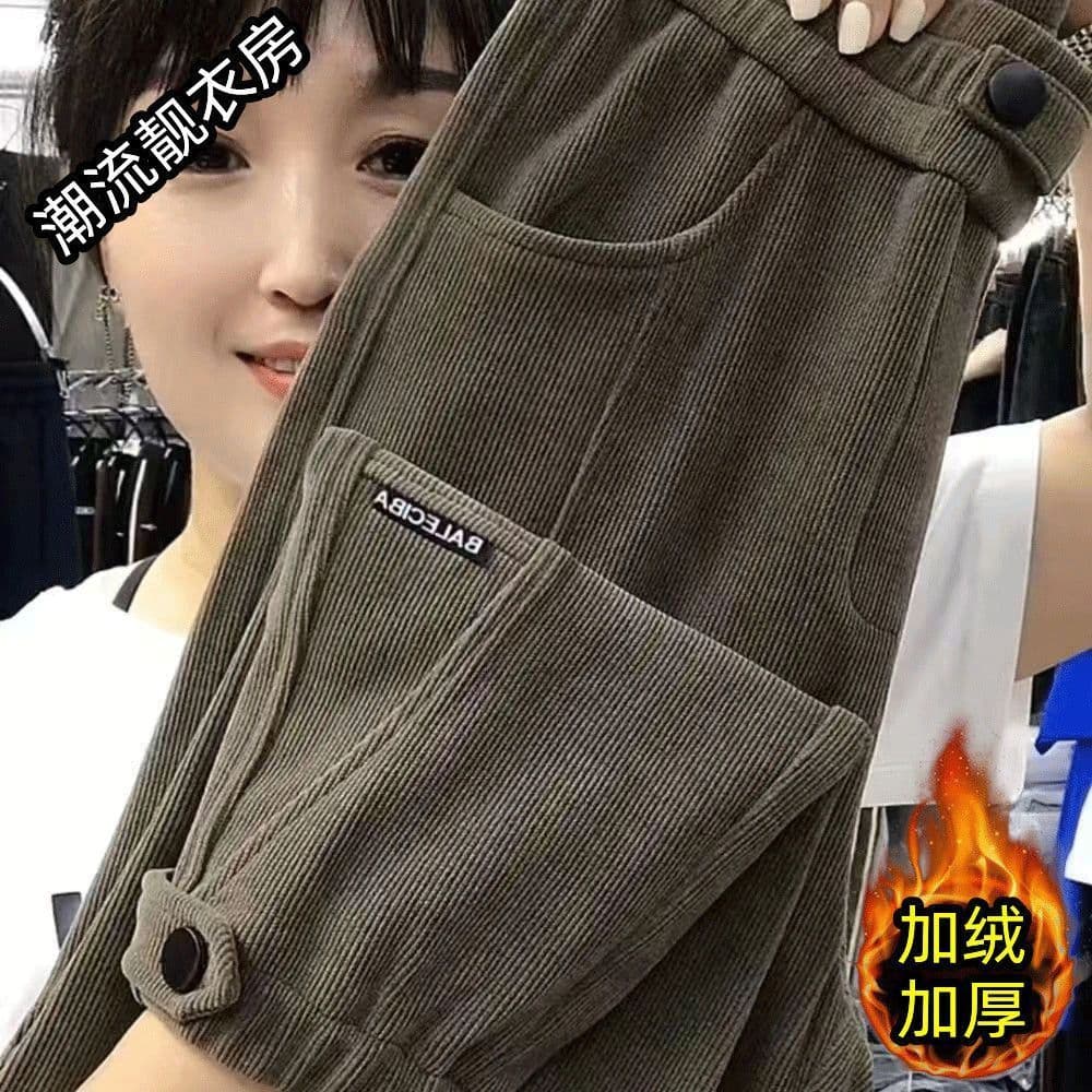 복합 은 여우 캐시미어 바지 아이들 가을 겨울철 털이 있고 두꺼운 조거 하렘 바지 루즈핏 하이웨이스트 슬림해 보이는 캐주얼 바지 상세 이미지 16